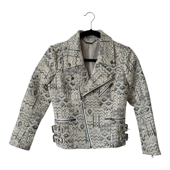 Capulet Jackets & Blazers - Capulet Metallic Silver Print Ivory Motorcycle Jacket size Small